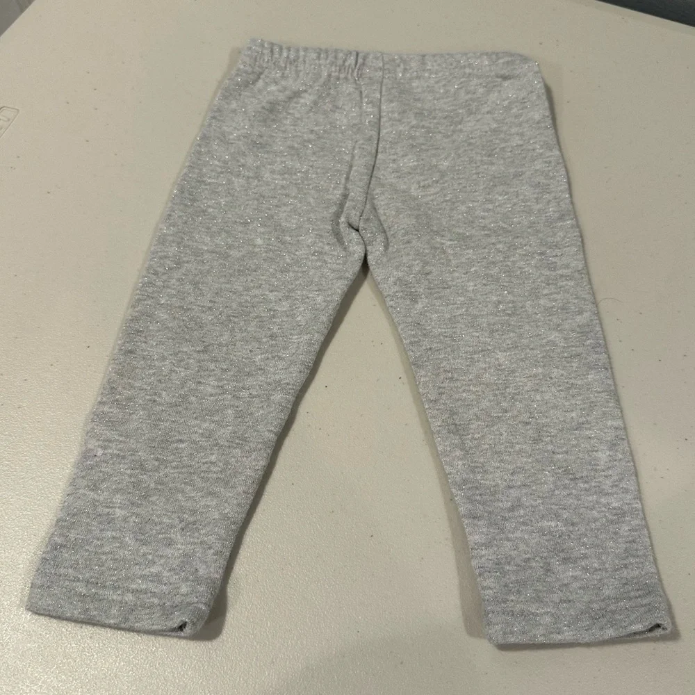 12 M Bundle Grey Sweater, Grey Sparkle Pants, Glitter Floral Long Sleeve Onesie